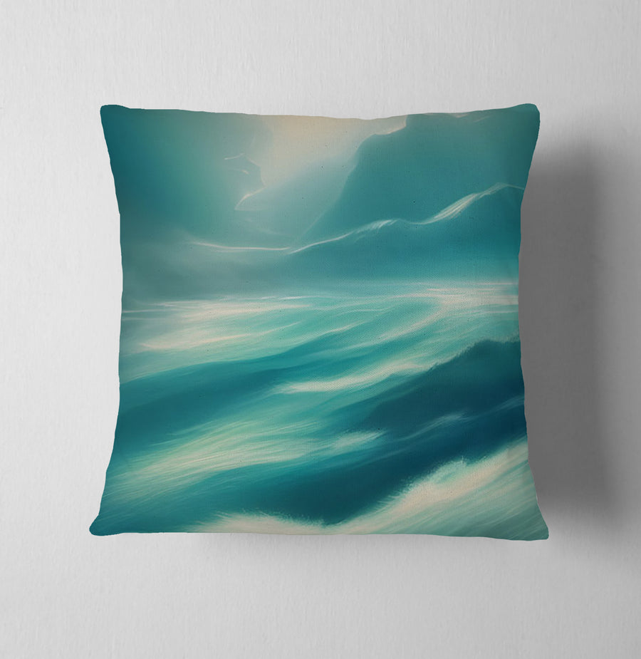 Teal Ocean Mist Landscape Artwork Throw Pillow Cover