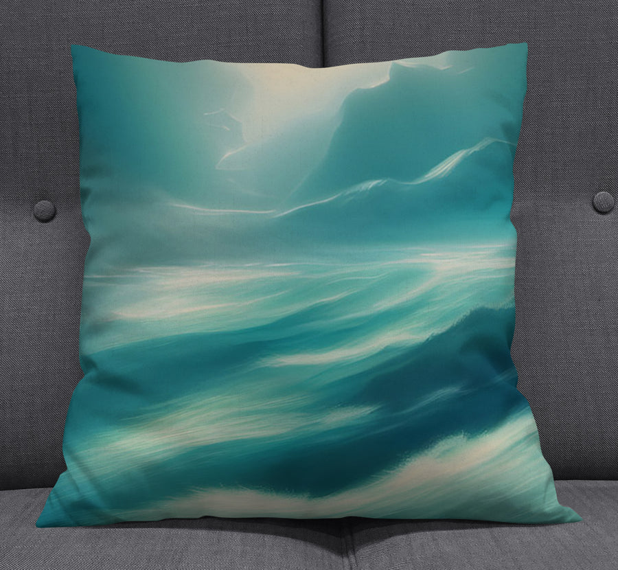 Teal Ocean Mist Landscape Artwork Throw Pillow Cover