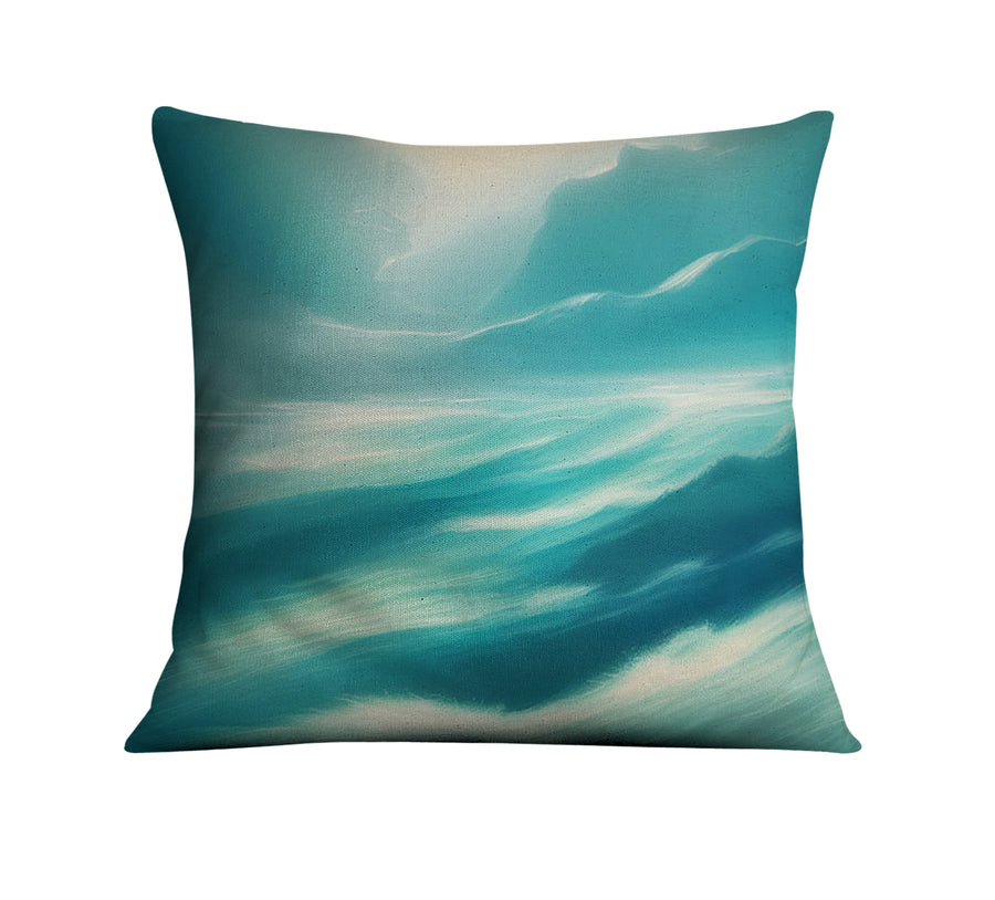 Teal Ocean Mist Landscape Artwork Throw Pillow Cover