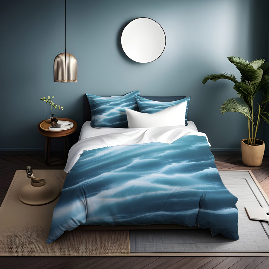 Blue Ocean Wave Texture Pattern Duvet Cover