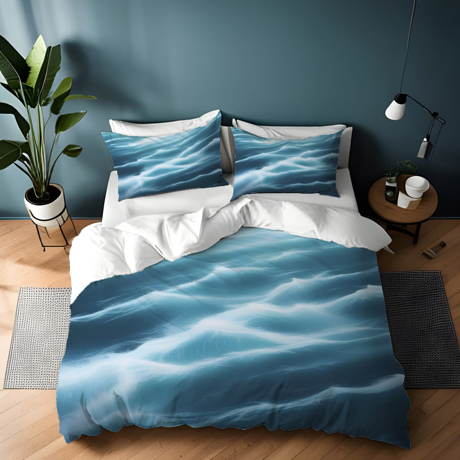 Blue Ocean Wave Texture Pattern Duvet Cover