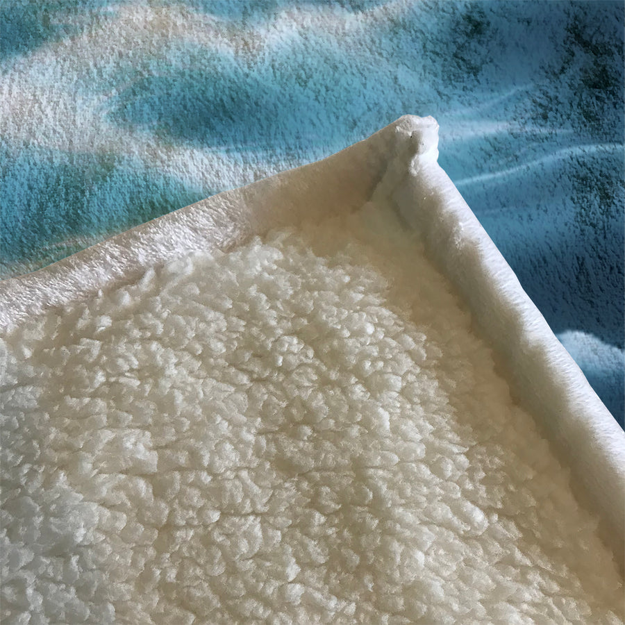 Blue Ocean Wave Texture Pattern Fleece Sherpa Blanket