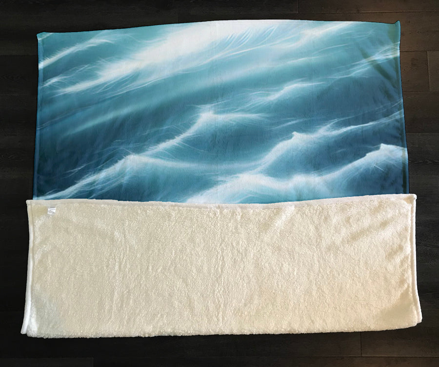 Blue Ocean Wave Texture Pattern Fleece Sherpa Blanket