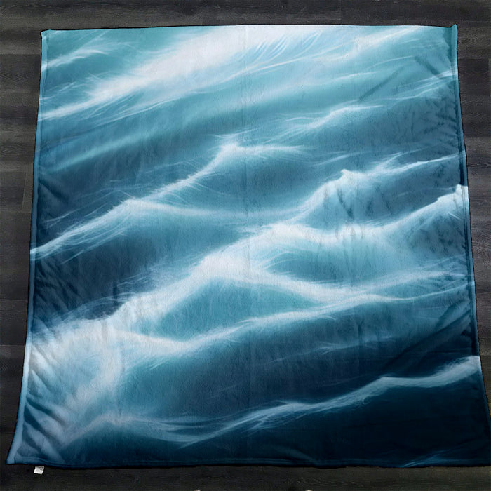 Blue Ocean Wave Texture Pattern Fleece Sherpa Blanket