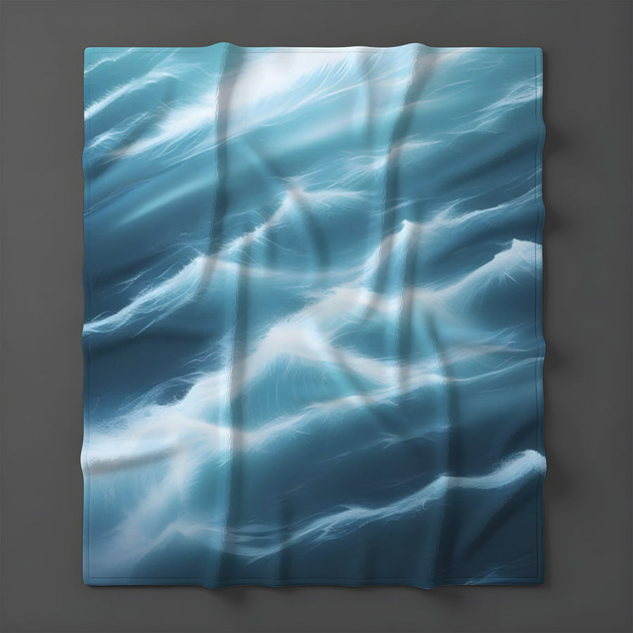Blue Ocean Wave Texture Pattern Fleece Sherpa Blanket