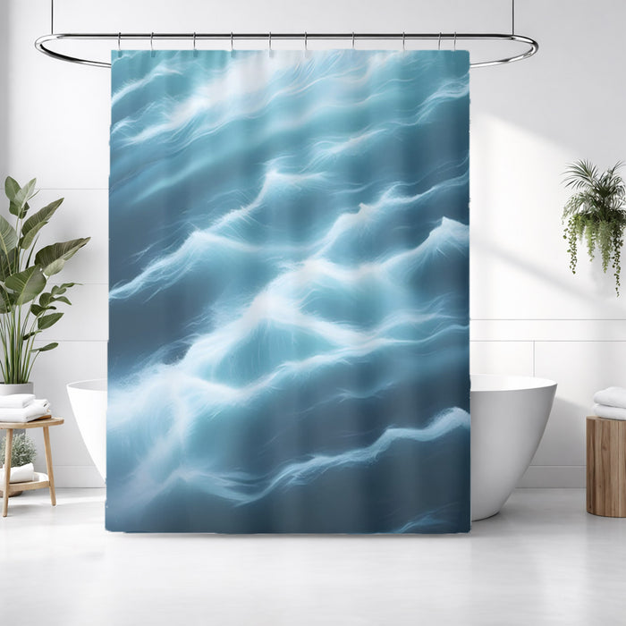 Blue Ocean Wave Texture Pattern Shower Curtain