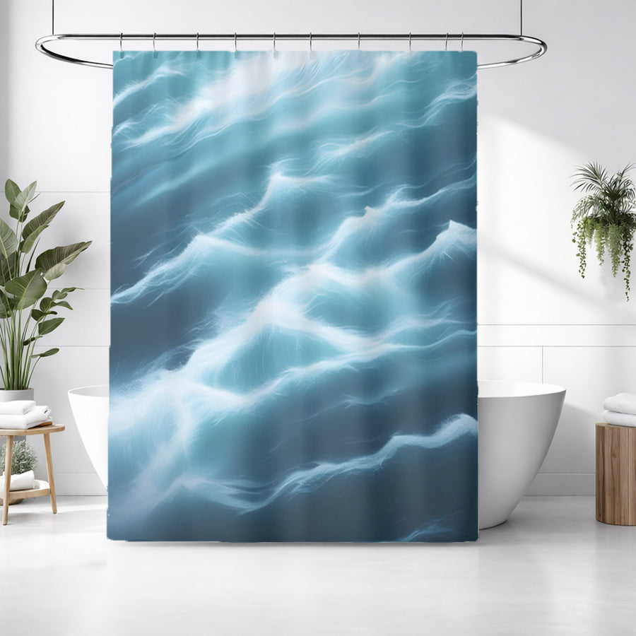 Blue Ocean Wave Texture Pattern Shower Curtain