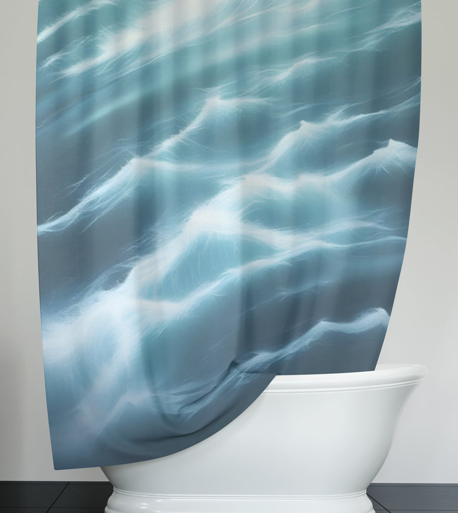 Blue Ocean Wave Texture Pattern Shower Curtain