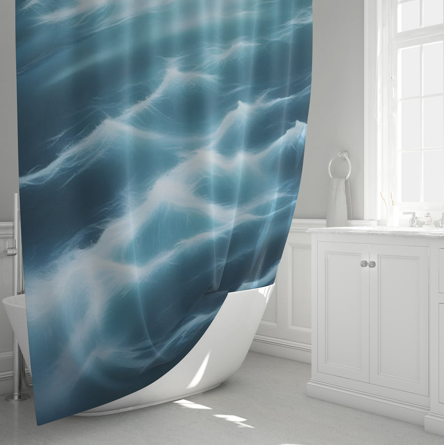 Blue Ocean Wave Texture Pattern Shower Curtain
