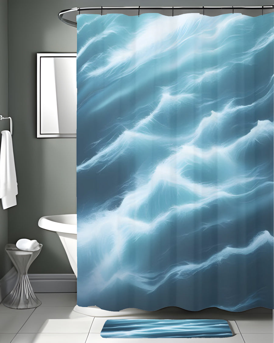 Blue Ocean Wave Texture Pattern Shower Curtain