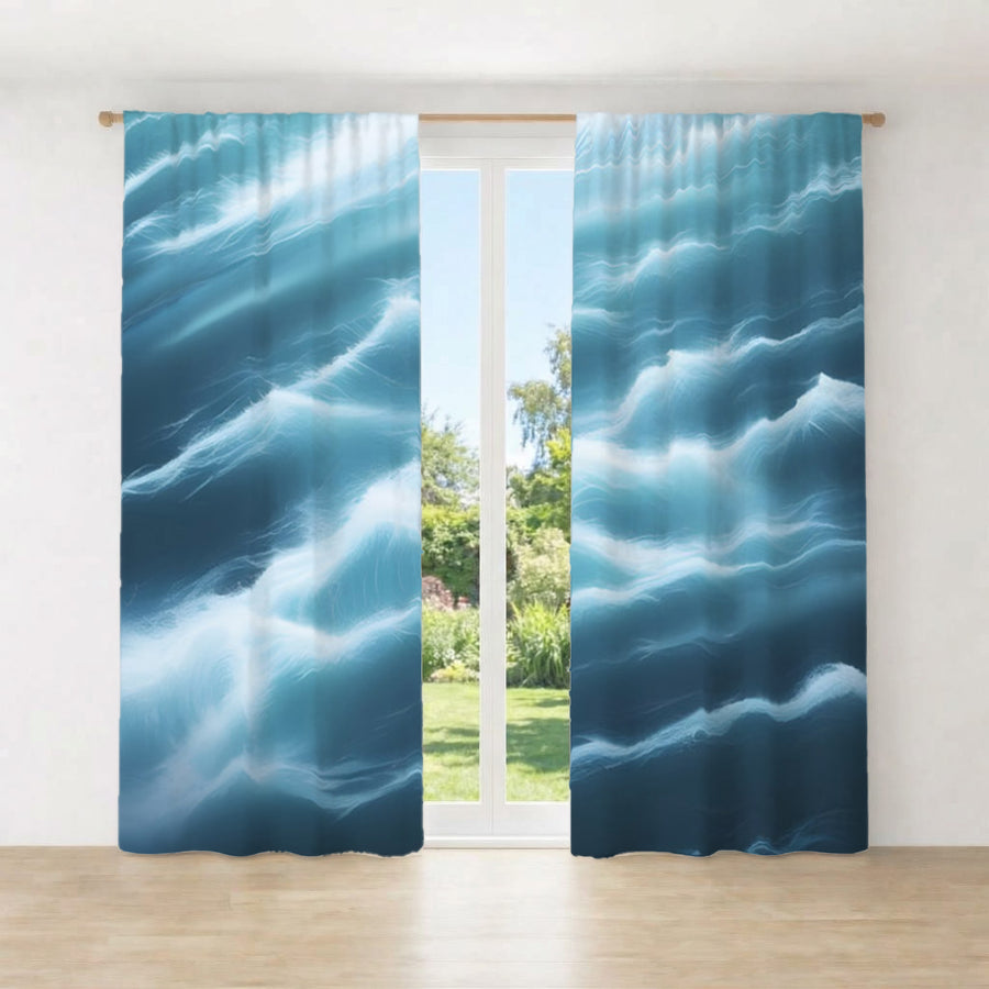 Blue Ocean Wave Texture Pattern Window Curtains
