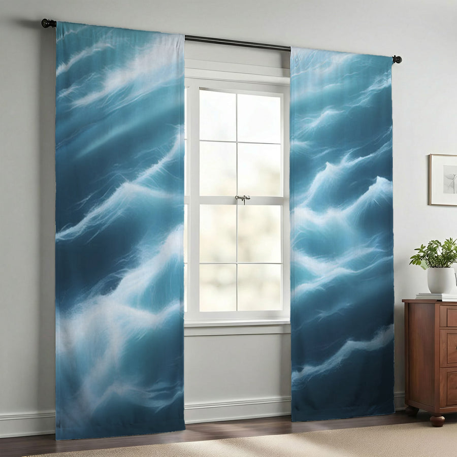 Blue Ocean Wave Texture Pattern Window Curtains