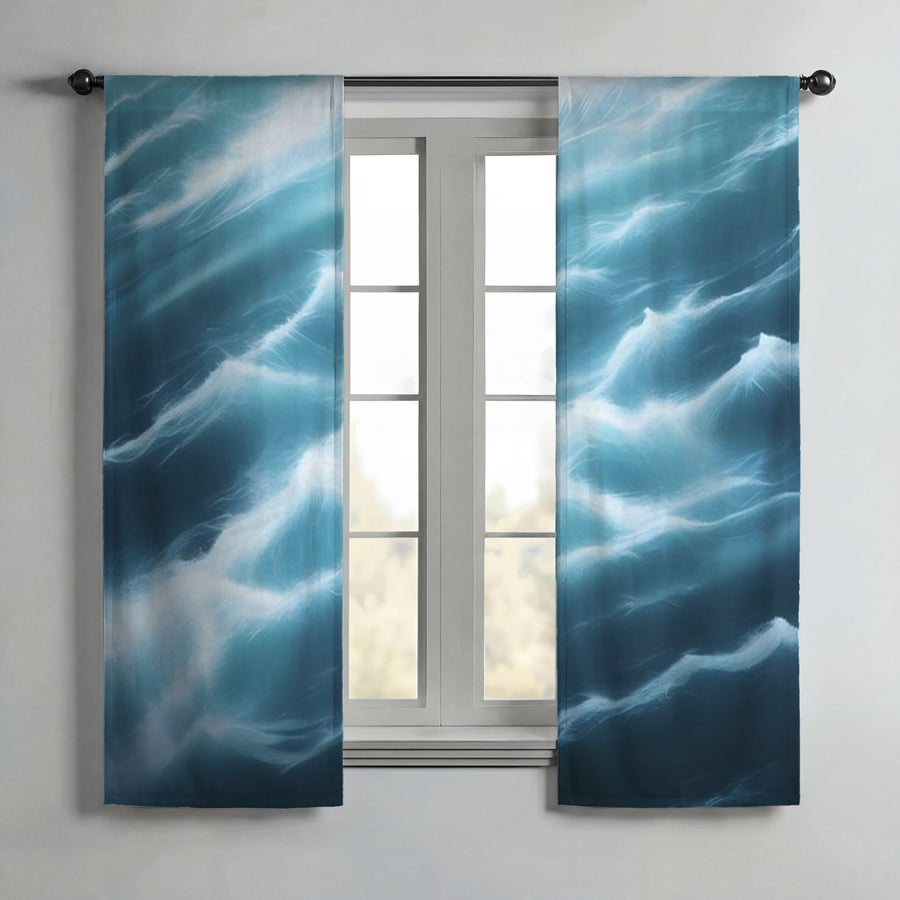 Blue Ocean Wave Texture Pattern Window Curtains