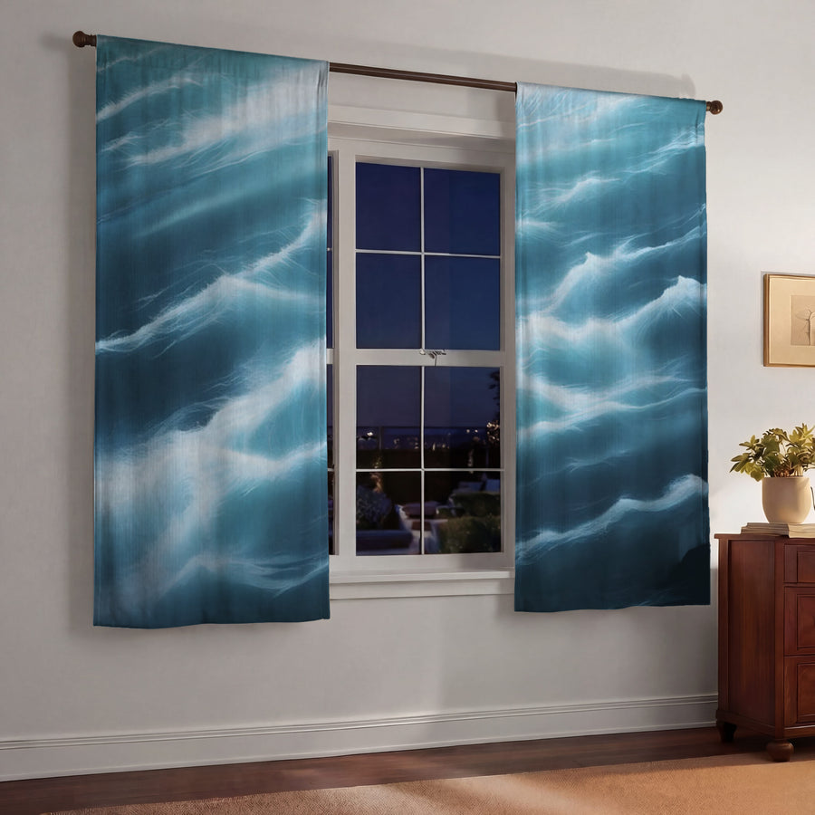 Blue Ocean Wave Texture Pattern Window Curtains