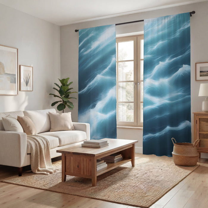 Blue Ocean Wave Texture Pattern Window Curtains
