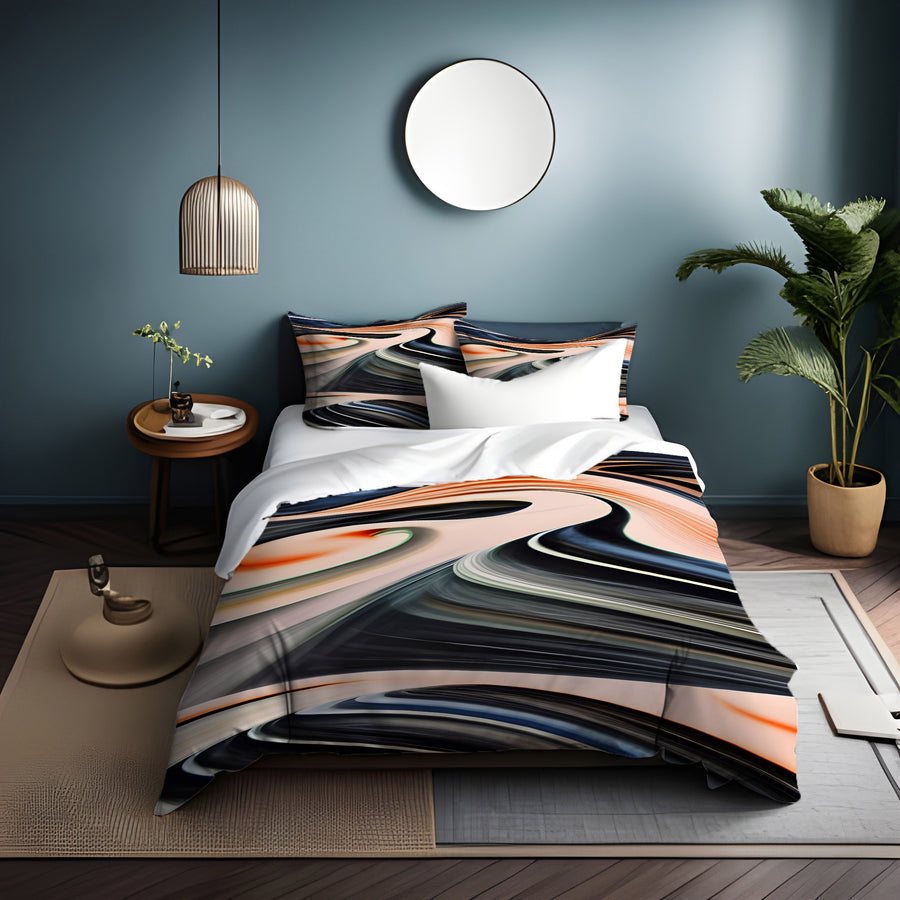 Black and Beige Liquid Marble Flow Pattern Duvet Cover