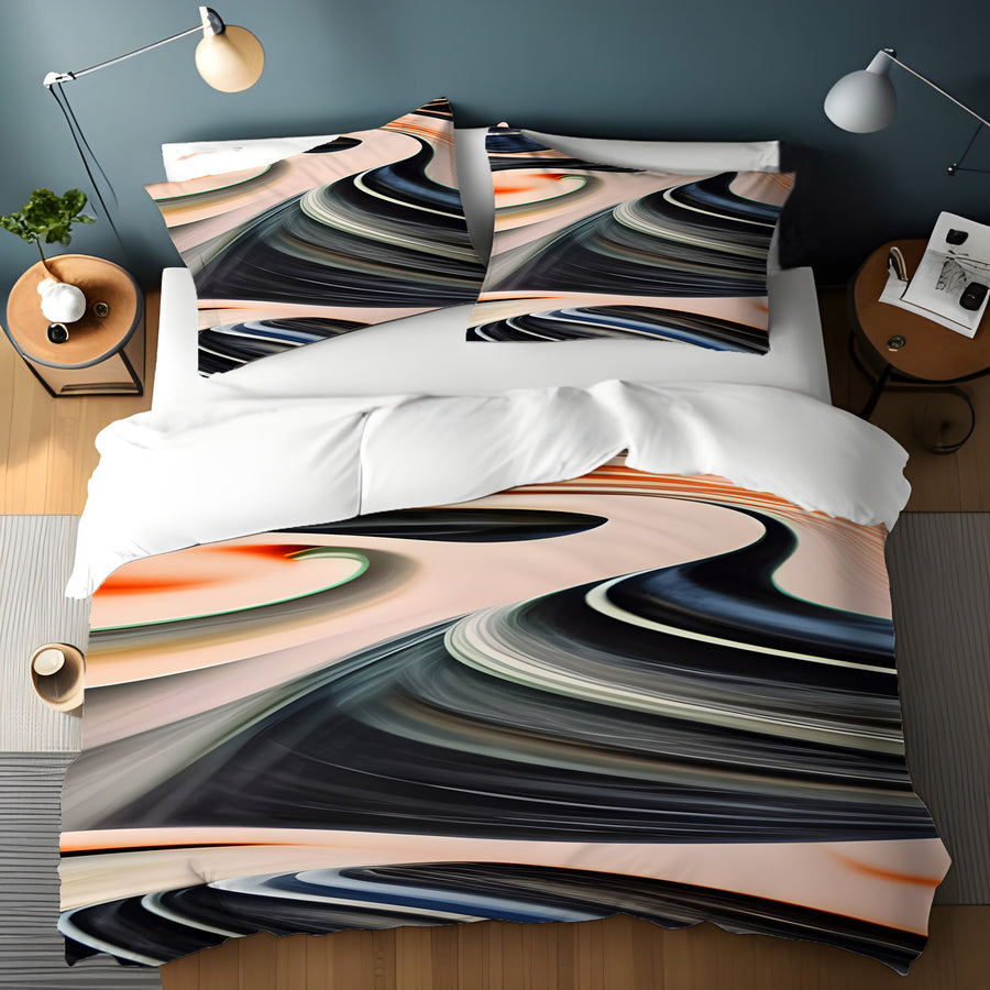 Black and Beige Liquid Marble Flow Pattern Duvet Cover