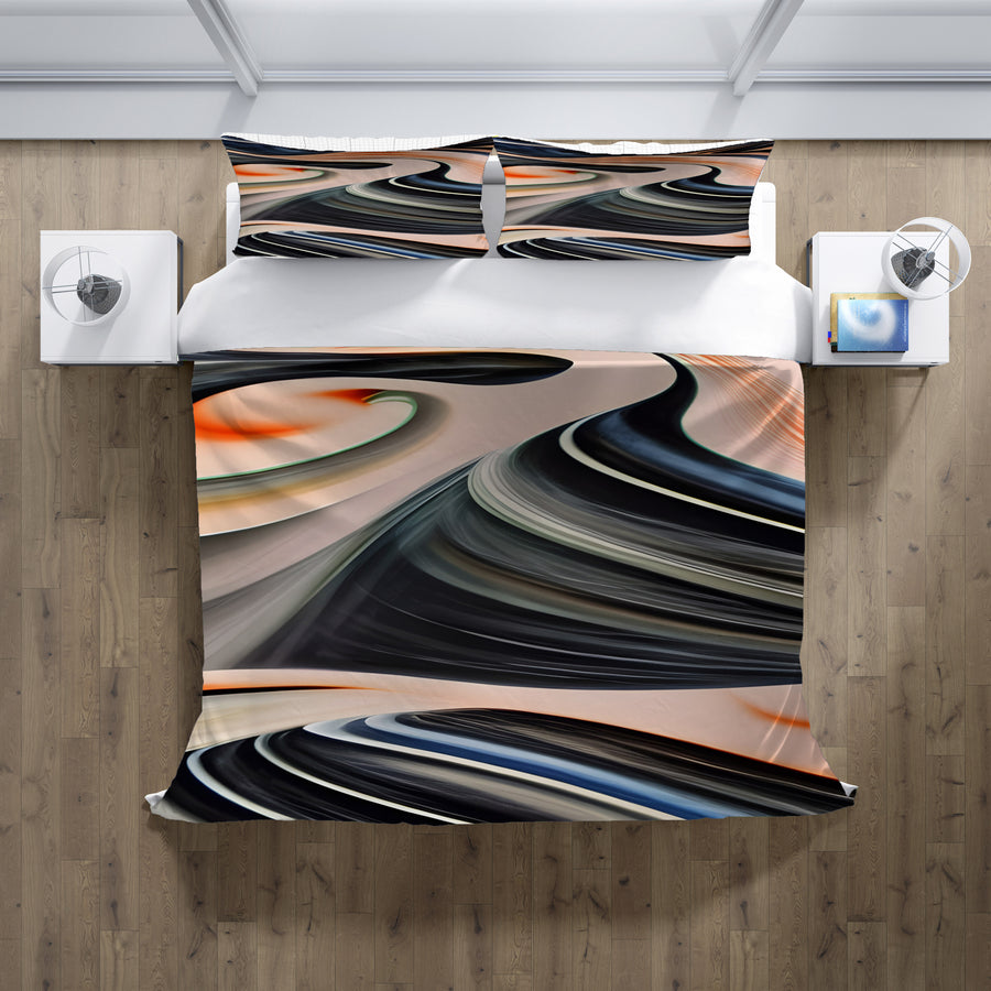 Black and Beige Liquid Marble Flow Pattern Duvet Cover