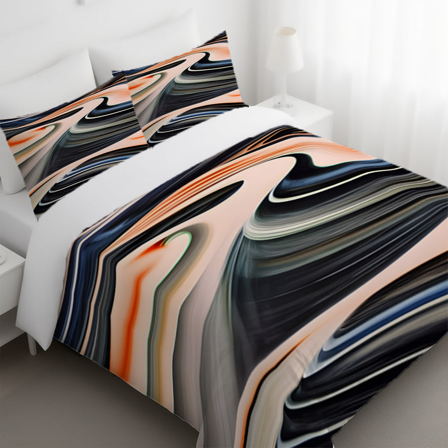 Black and Beige Liquid Marble Flow Pattern Duvet Cover