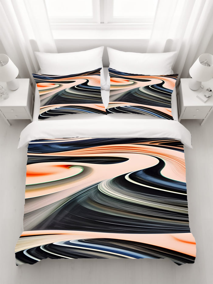 Black and Beige Liquid Marble Flow Pattern Duvet Cover