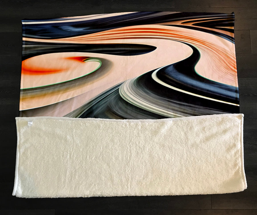 Black and Beige Liquid Marble Flow Pattern Fleece Sherpa Blanket