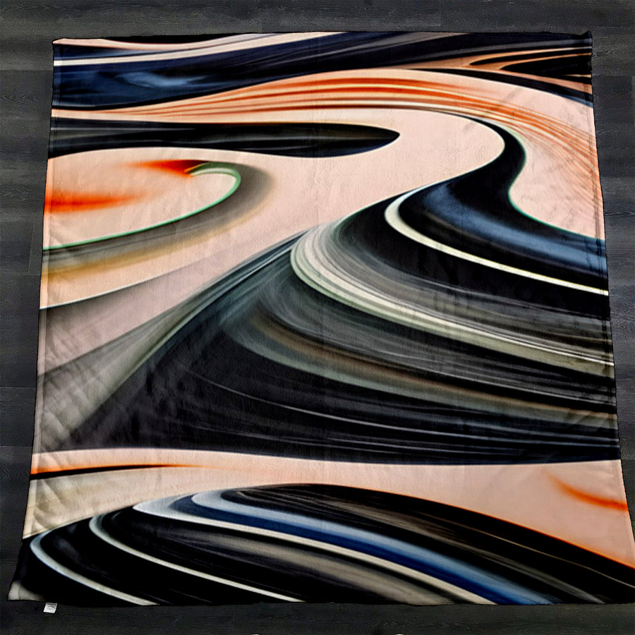 Black and Beige Liquid Marble Flow Pattern Fleece Sherpa Blanket