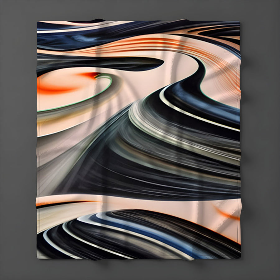 Black and Beige Liquid Marble Flow Pattern Fleece Sherpa Blanket