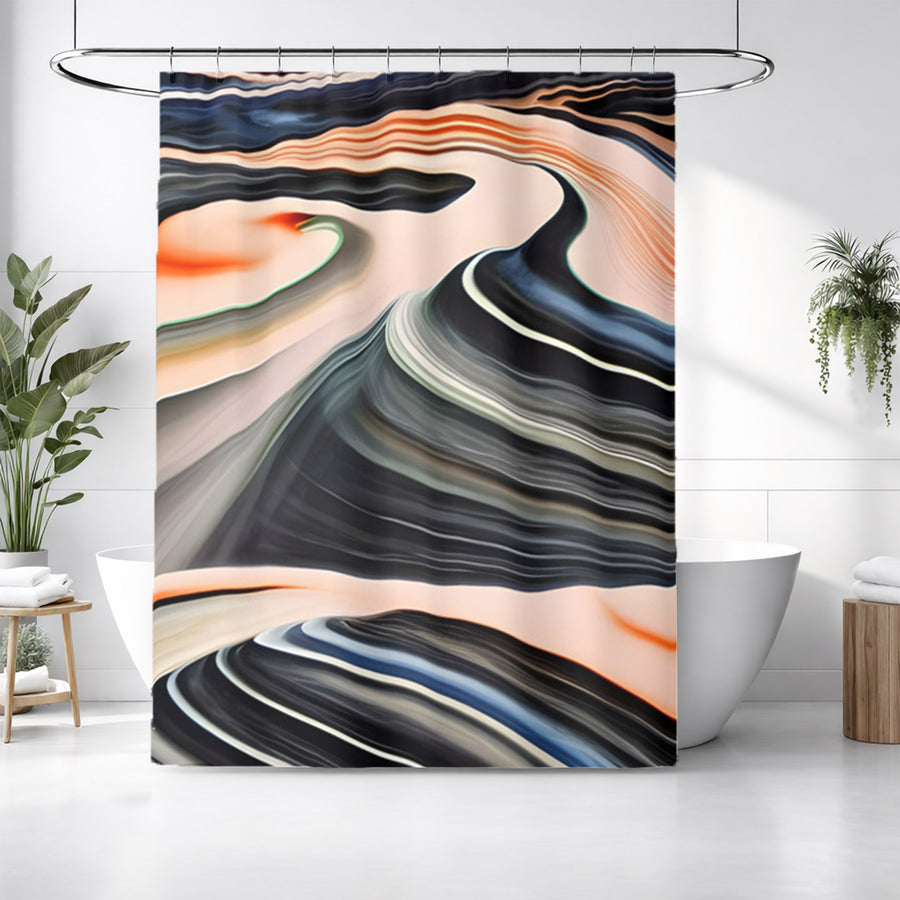 Black and Beige Liquid Marble Flow Pattern Shower Curtain