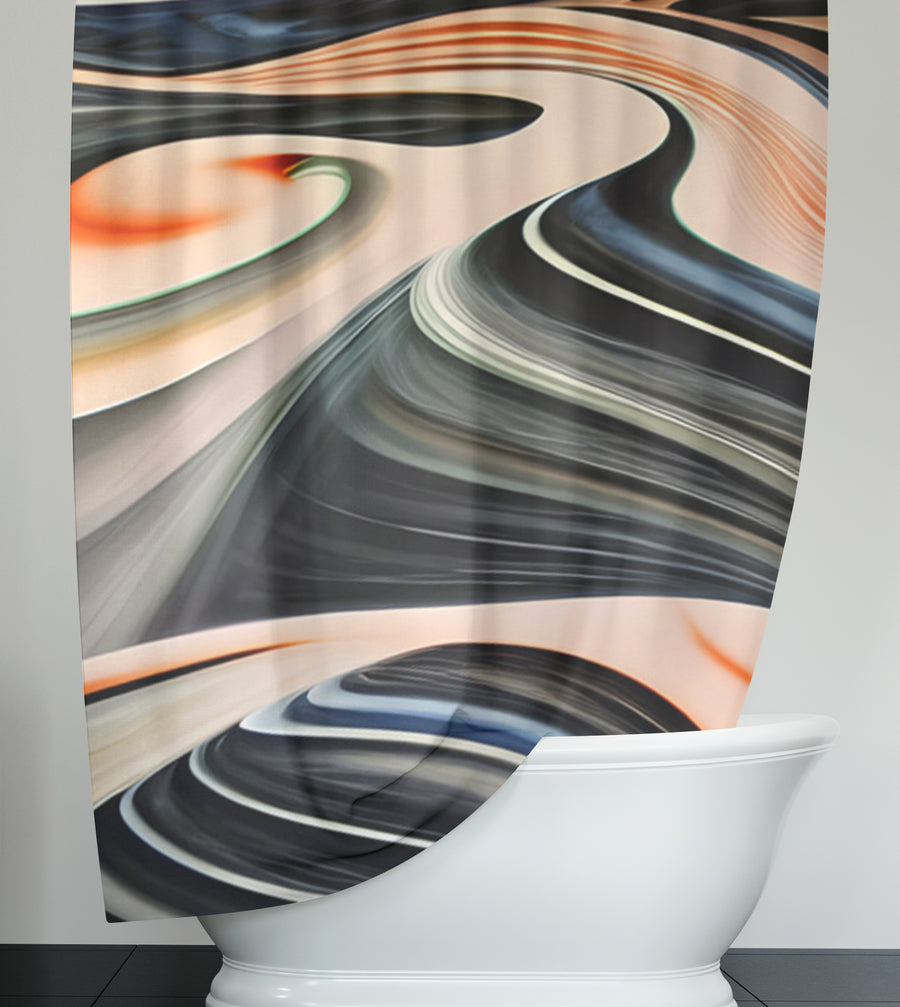 Black and Beige Liquid Marble Flow Pattern Shower Curtain