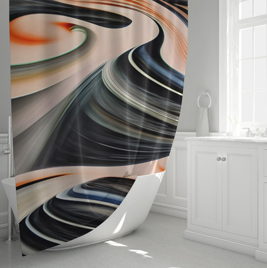 Black and Beige Liquid Marble Flow Pattern Shower Curtain