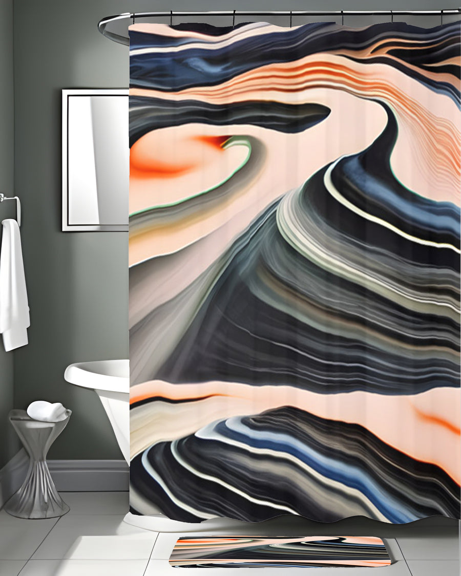 Black and Beige Liquid Marble Flow Pattern Shower Curtain