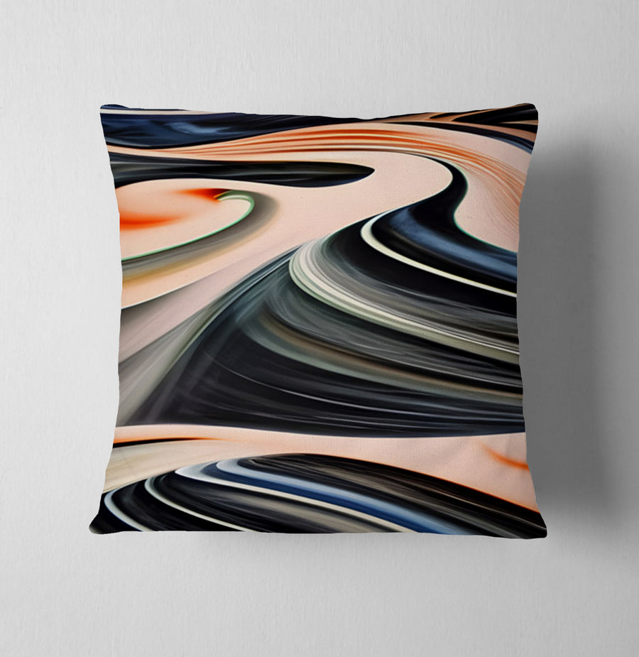 Black and Beige Liquid Marble Flow Pattern Throw Pillow Cover