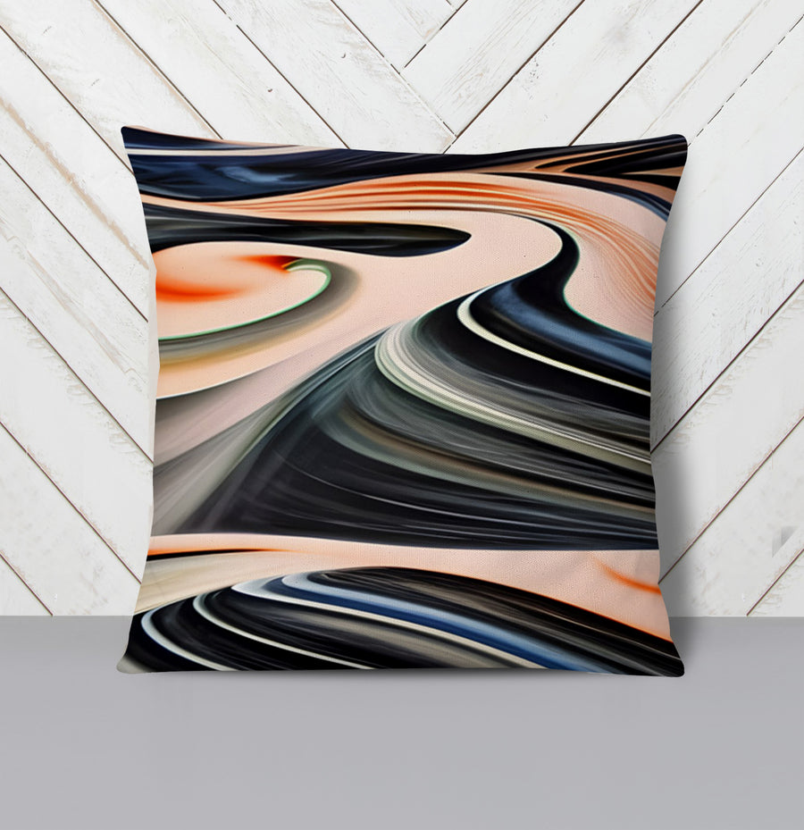 Black and Beige Liquid Marble Flow Pattern Throw Pillow Cover
