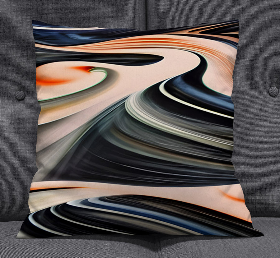 Black and Beige Liquid Marble Flow Pattern Throw Pillow Cover