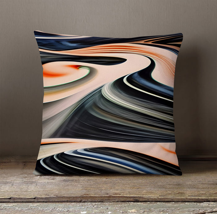 Black and Beige Liquid Marble Flow Pattern Throw Pillow Cover