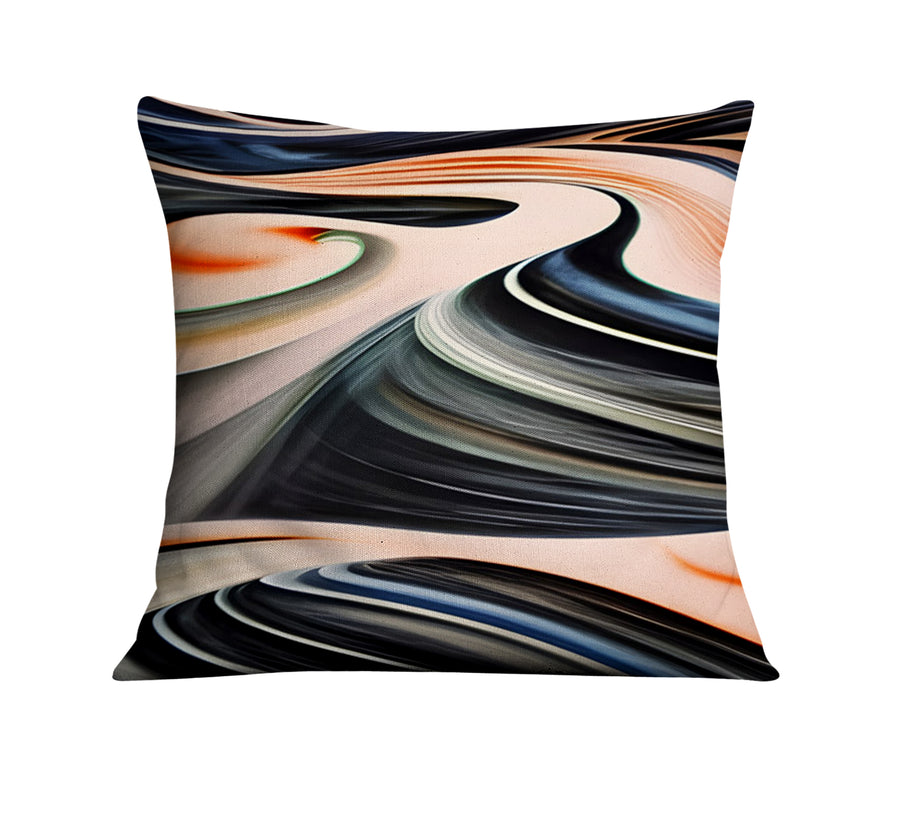 Black and Beige Liquid Marble Flow Pattern Throw Pillow Cover