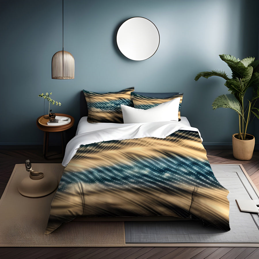 Gold and Black Woven Texture Pattern Duvet Cover