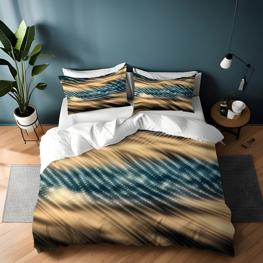 Gold and Black Woven Texture Pattern Duvet Cover