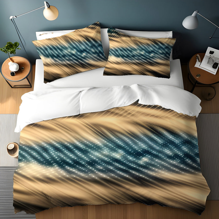 Gold and Black Woven Texture Pattern Duvet Cover