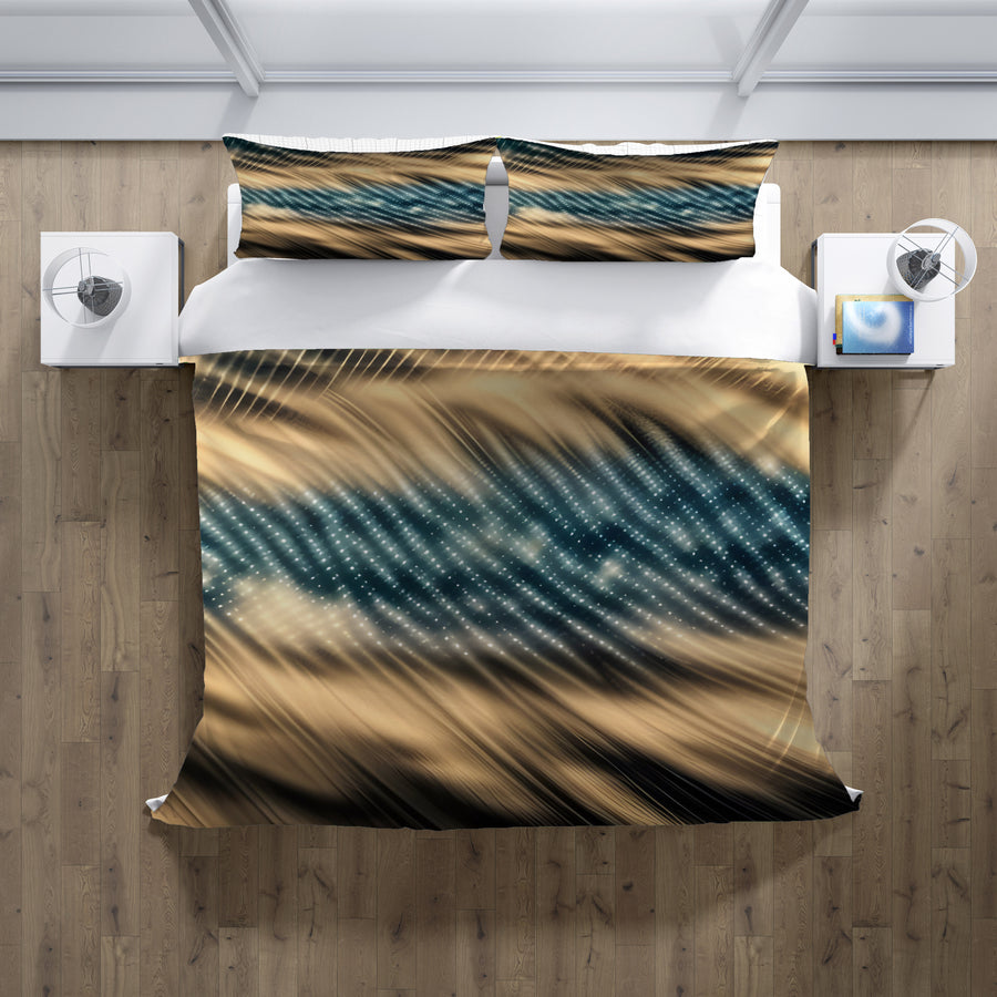 Gold and Black Woven Texture Pattern Duvet Cover
