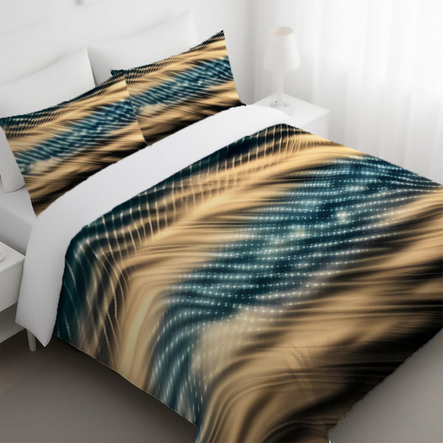 Gold and Black Woven Texture Pattern Duvet Cover