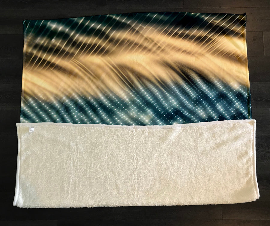 Gold and Black Woven Texture Pattern Fleece Sherpa Blanket