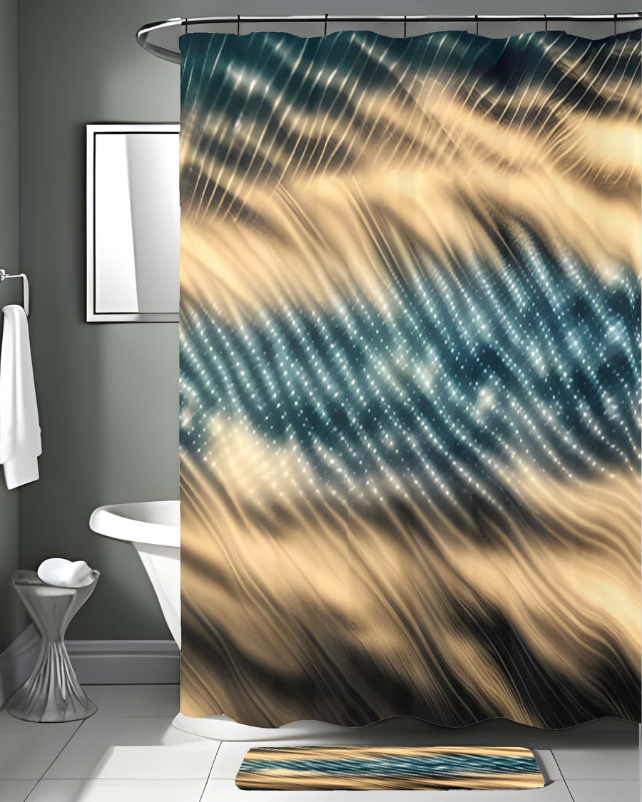 Gold and Black Woven Texture Pattern Shower Curtain