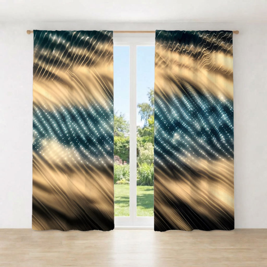 Gold and Black Woven Texture Pattern Window Curtains