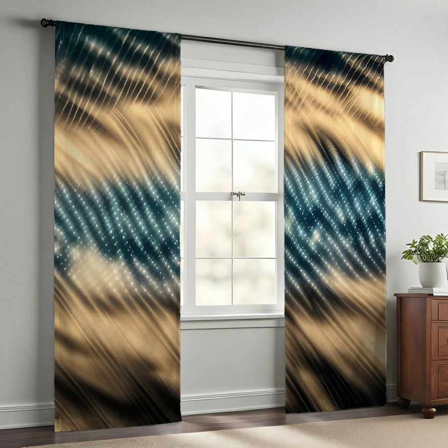 Gold and Black Woven Texture Pattern Window Curtains