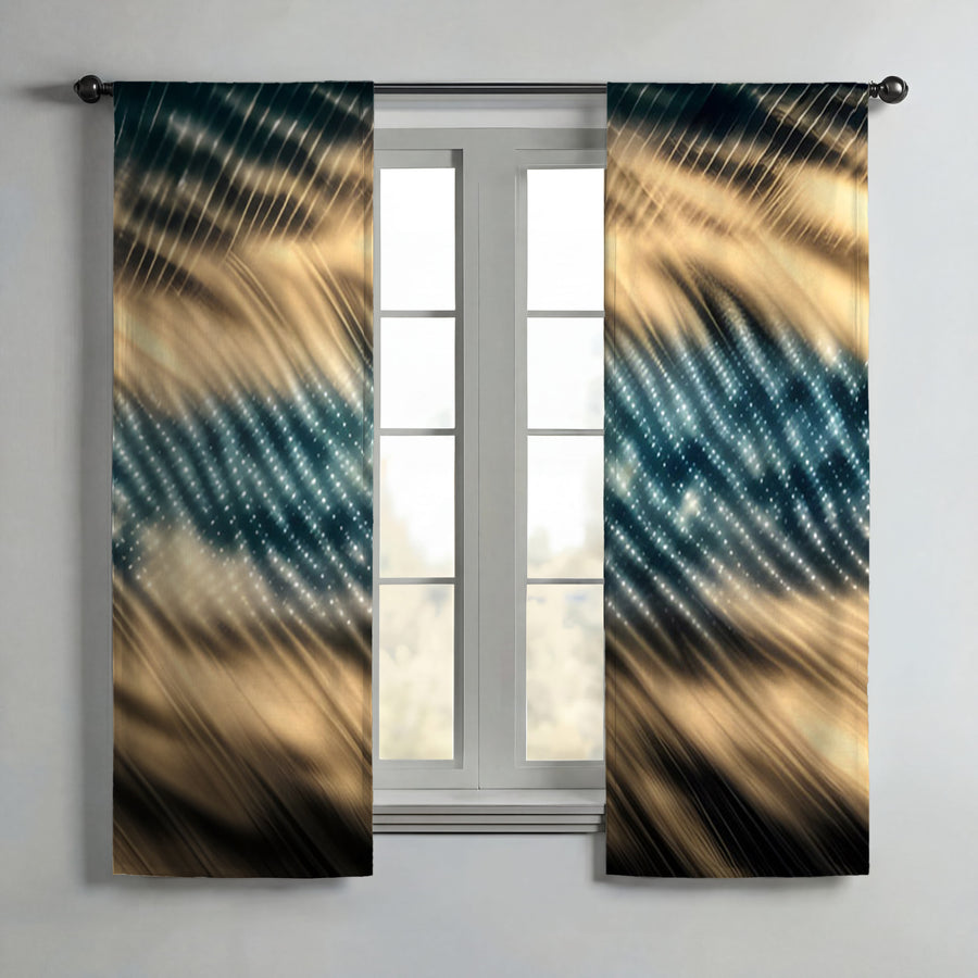 Gold and Black Woven Texture Pattern Window Curtains