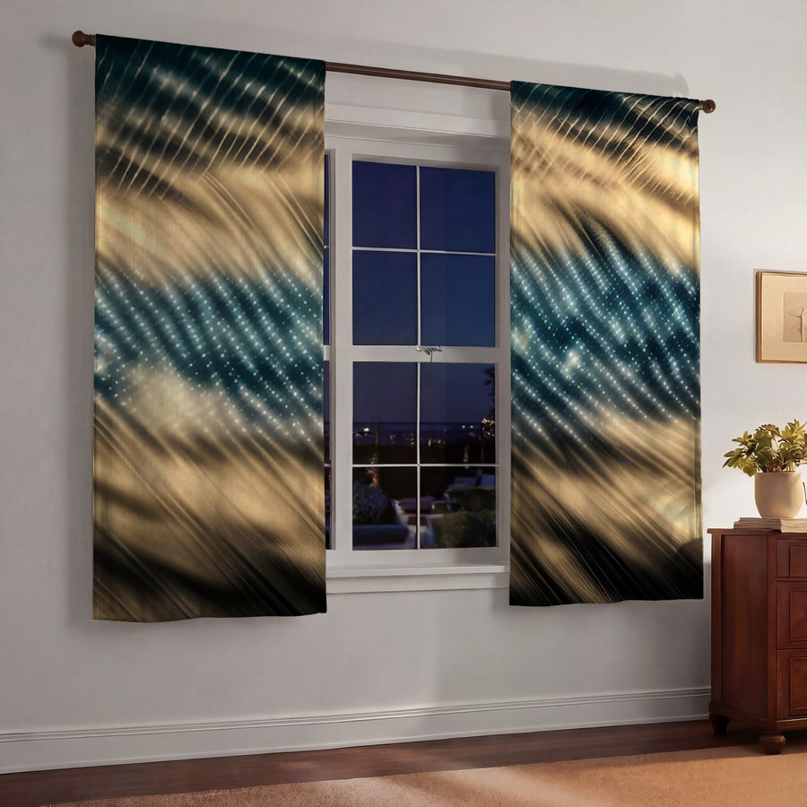 Gold and Black Woven Texture Pattern Window Curtains