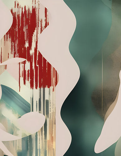 Beige and Green Abstract Shape Pattern