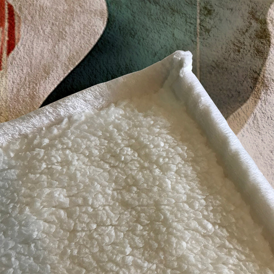 Beige and Green Abstract Shape Pattern Fleece Sherpa Blanket