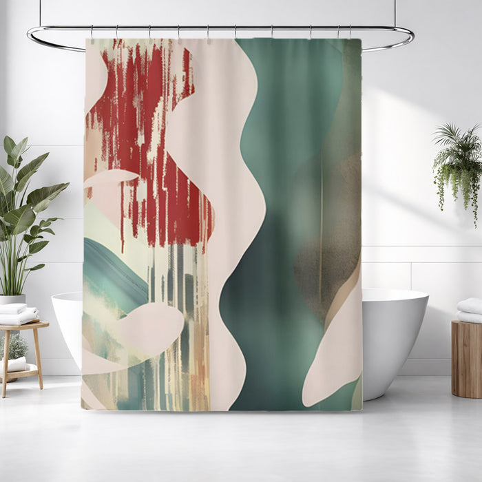 Beige and Green Abstract Shape Pattern Shower Curtain